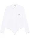 Coperni White Bodysuit With Classic Collar And Logo Patch On The Front In White
