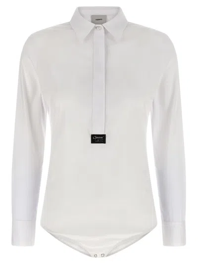 COPERNI SHIRT-STYLE BODYSUIT WITH LOGO PATCH AND CONCEALED CLOSURE