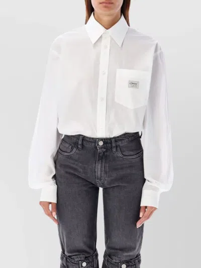 Coperni White Bodysuit With Classic Collar And Logo Patch On The Front In Cotton Woman