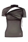 Coperni Sleeved Draped Mesh V-neck Top In Purple