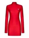 Coperni Mock-neck Long-sleeve Fitted Mini Dress In Red