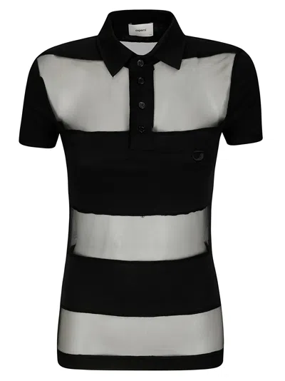 Coperni Short Sleeve Striped Polo Shirt With Collar In Black