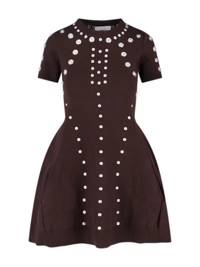 Coperni Short-sleeve Knit Mini Dress With Embellished Buttons In Brown