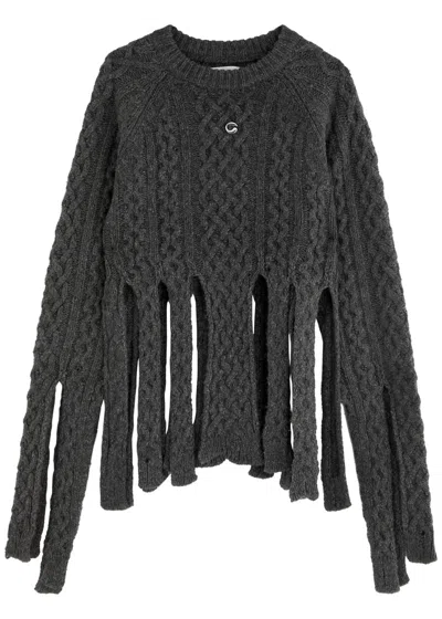 Coperni Shredded Cable-knit Wool-blend Jumper In Grey