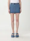 Coperni Denim Skirt With Frontal Logo Patch In Blue