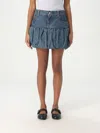 Coperni Blue Miniskirt With Logo Patch On The Rear And Gathered Hem In Denim Woman In Denim