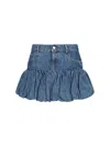 Coperni Blue Miniskirt With Logo Patch On The Rear And Gathered Hem In Denim Woman In Blue