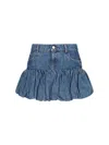 Coperni Blue Miniskirt With Logo Patch On The Rear And Gathered Hem In Denim Woman In Blue Vintage