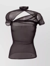 Coperni Sleeved Draped Mesh V-neck Top