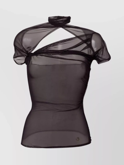 Coperni Sleeved Draped Mesh V-neck Top In Purple