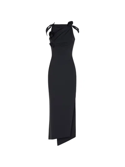 Coperni Asymmetrical Midi Dress With Rosette Detail In Black