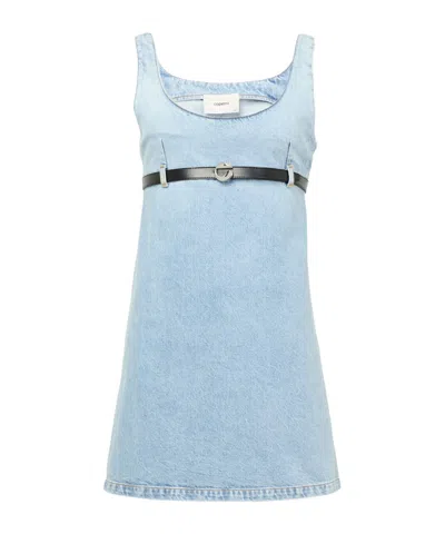 Coperni Belted Denim Mini Dress In Blue