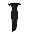 Coperni Zip Ruffle Off-the-shoulder Satin Midi Slip Dress