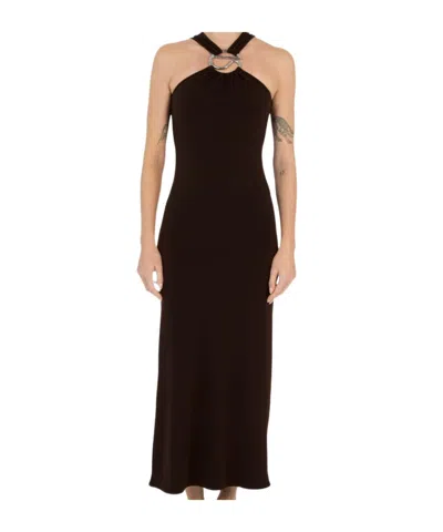 Coperni C-logo Gathered Dress In Brown