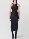 Coperni Sleeveless Midi Dress Round Neck Slit In Black