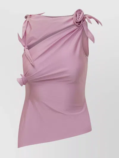 Coperni Sleeveless Side Slit Top Soft Asymmetric Bow In Pink