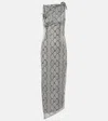 Coperni Asymmetric Rosette-detailed Satin Maxi Dress In Grey