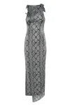 Coperni Asymmetric Rosette-detailed Satin Maxi Dress