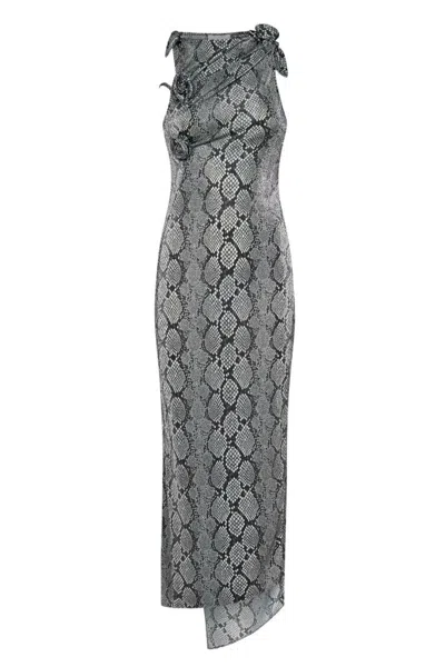COPERNI SNAKE PRINT ASYMMETRIC FLOWER GOWN