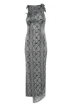 Coperni Asymmetric Rosette-detailed Satin Maxi Dress In Multi