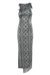 Coperni Asymmetric Rosette-detailed Satin Maxi Dress In Pri Print Snake