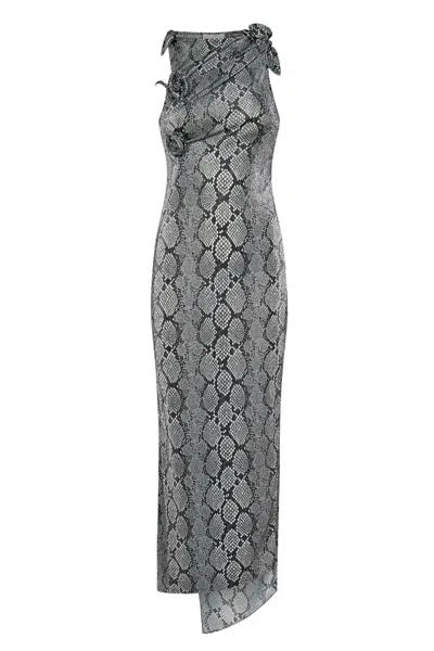 COPERNI SNAKE PRINT ASYMMETRIC FLOWER GOWN