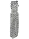 Coperni Asymmetric Rosette-detailed Satin Maxi Dress In Grey