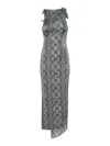 Coperni Snakeskin Print Lamé Dress With Floral Appliqué In Grey