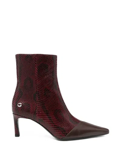 Coperni Snake-effect Leather Boots In Red