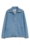 Coperni Collared Casual Jacket Studded Accents In Blue Washed
