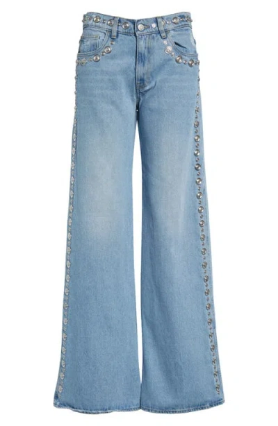 Coperni Snap Detail Wide Leg Jeans In Blue Washed