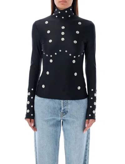 Coperni Snap-embellished Spandex Turtleneck Top In Black