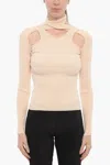 Coperni Solid Color Ribbed Sweater With Cut-out Details In Beige