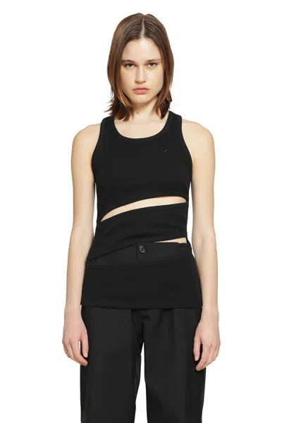 Coperni Black Sleeveless Top With Spiral Cut-out Design And Logo Embroidery On The Front In Cotton Woman