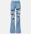 Coperni Light Blue Jeans With Cut-out Spiral Design And Logo Patch On The Rear In Denim Woman In Blue