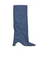 Coperni Arched Block Heel Denim Boots In Blue