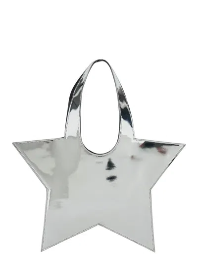 Coperni Star Metallic Mini Handbag With Embossed Logo Lettering On The Front And Mirrored Effect In Leather  In Grey