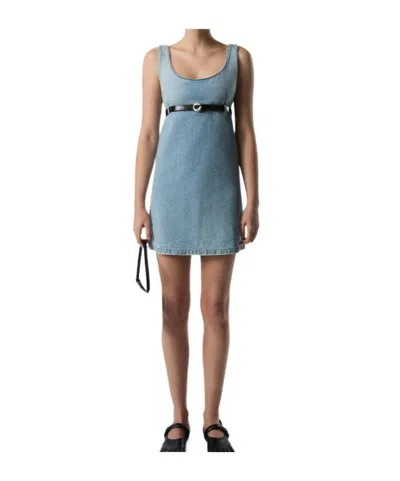 Coperni Belted Denim Mini Dress In Blue