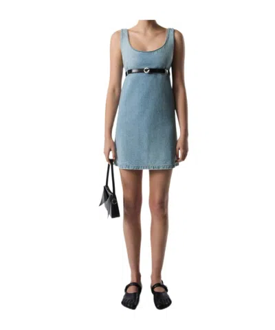 Coperni Belted Denim Mini Dress In Blue