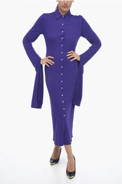 Coperni Stretch Fabric Shirt Dress With Extra-long Sleeves In Purple