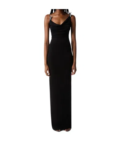 Coperni Stretch Jersey Maxi Dress With Decorative Clips In Black