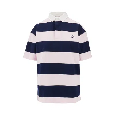 Coperni Womens Pink-blue Embroidered-branding Striped Cotton-jersey Polo Top In Multi