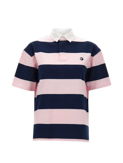 Coperni Striped Cotton Polo Shirt In Pink