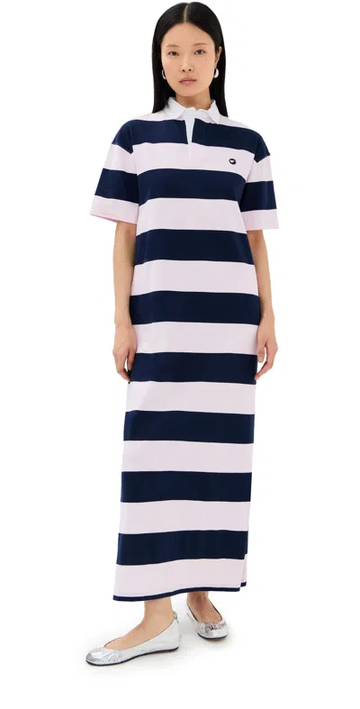 Coperni Women Multicolor Dress With All-over Stripe Pattern And Embroidered Logo On The Front In Cot In Blue