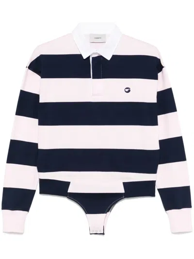 Coperni Striped Polo Bodysuit In Pink-blue