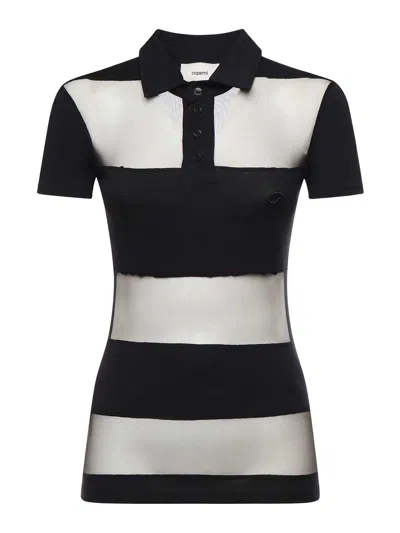 Coperni Striped Polo Shirt In Black