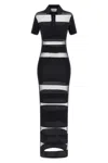 Coperni Black Long Dress With Logo Embroidery On The Front And All-over Striped Motif In Cotton Blend Woman In Black