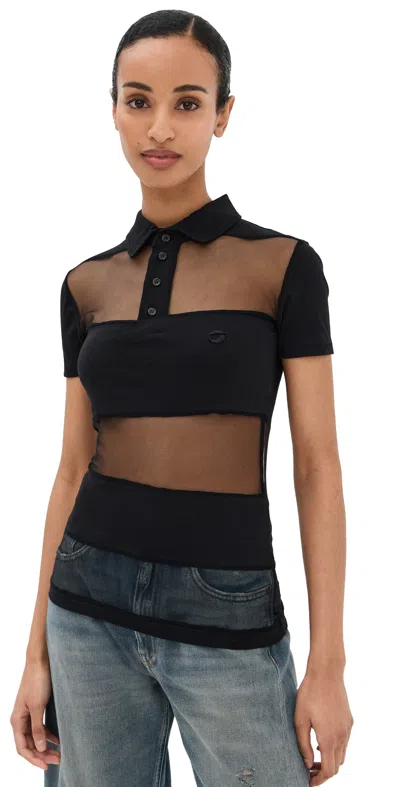 Coperni Striped Sheer Polo Top In Black