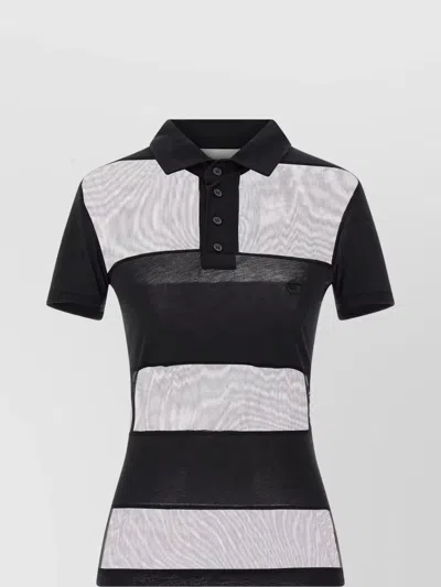 COPERNI STRIPED TOP WITH POLO COLLAR AND SHEER PANELS