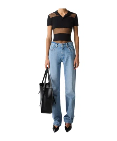 Coperni Striped Transparent Polo Neck T-shirt In Blue